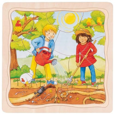 wooden layer puzzle sunflower field